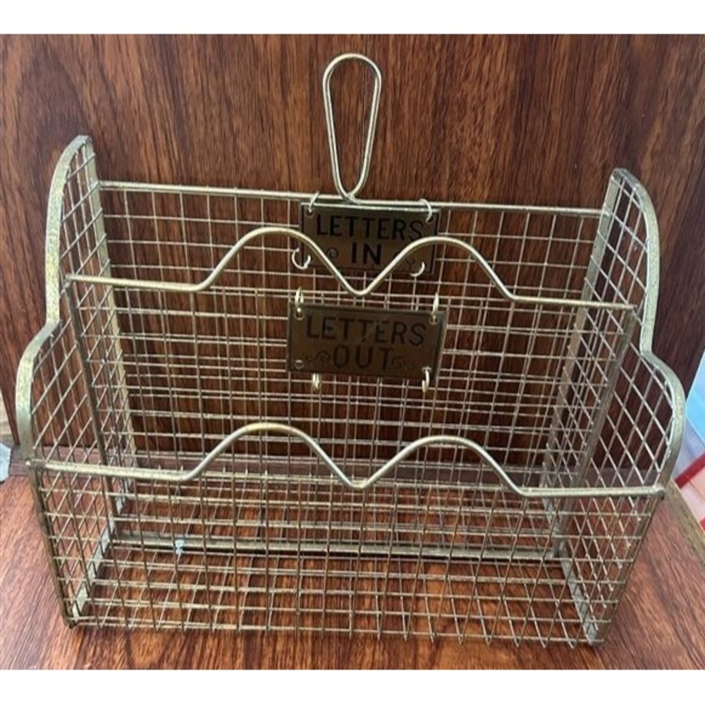 Vintage MSR Imports Brass Wire Mesh Letter Holder In Out Mail Organizer Taiwan
